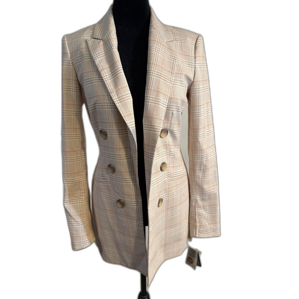 Bar III Cream Blush Plaid Double-Breasted Blazer — NWT